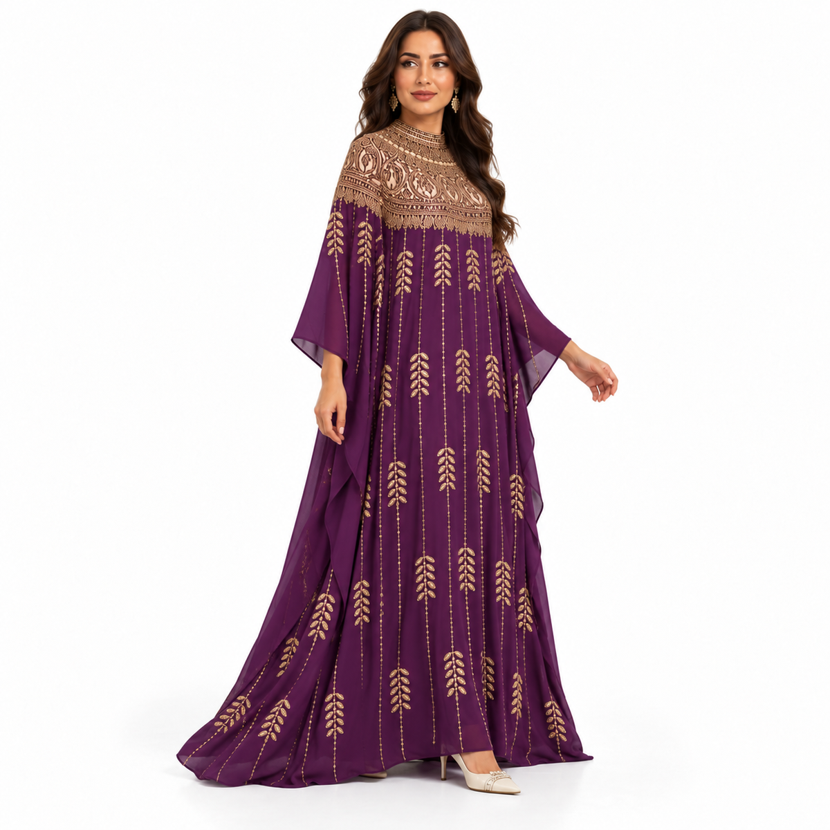 Purple Gold Embroidered Luxury Women’s Kaftan-2