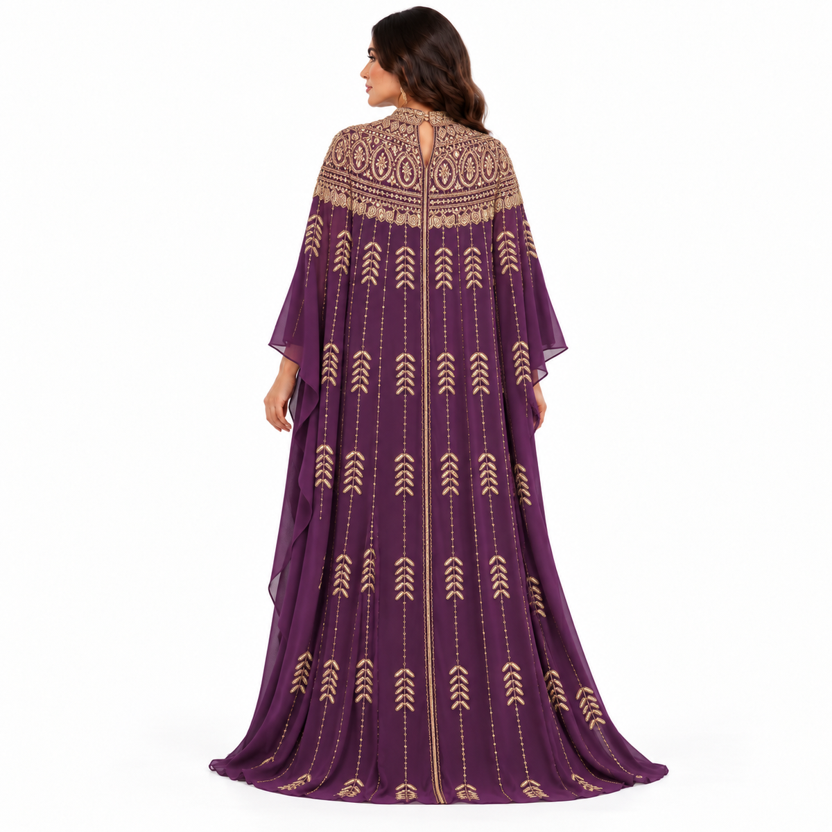 Purple Gold Embroidered Luxury Women’s Kaftan-4