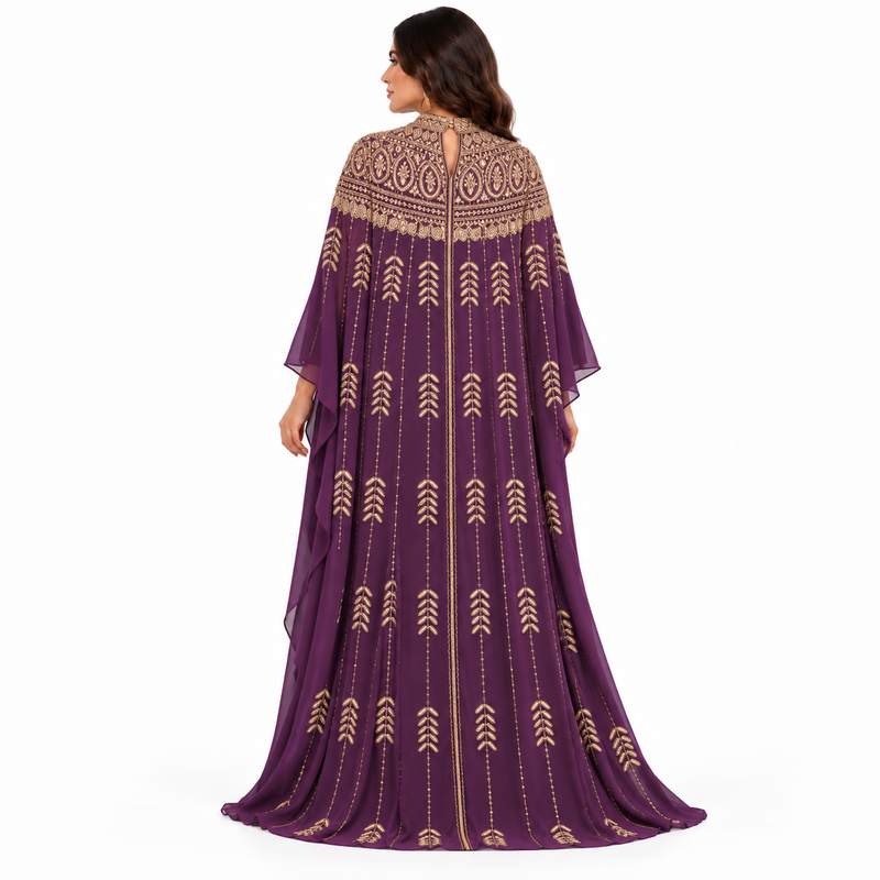 Purple Gold Embroidered Luxury Women’s Kaftan-4