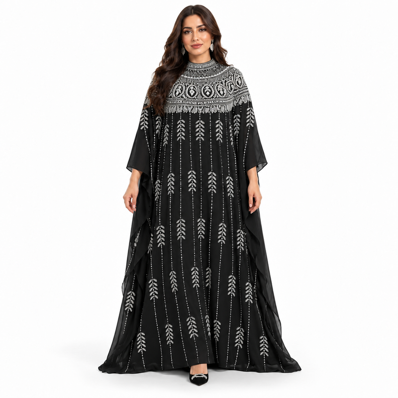 Black Silver Embroidered Luxury Baju Kaftan-1