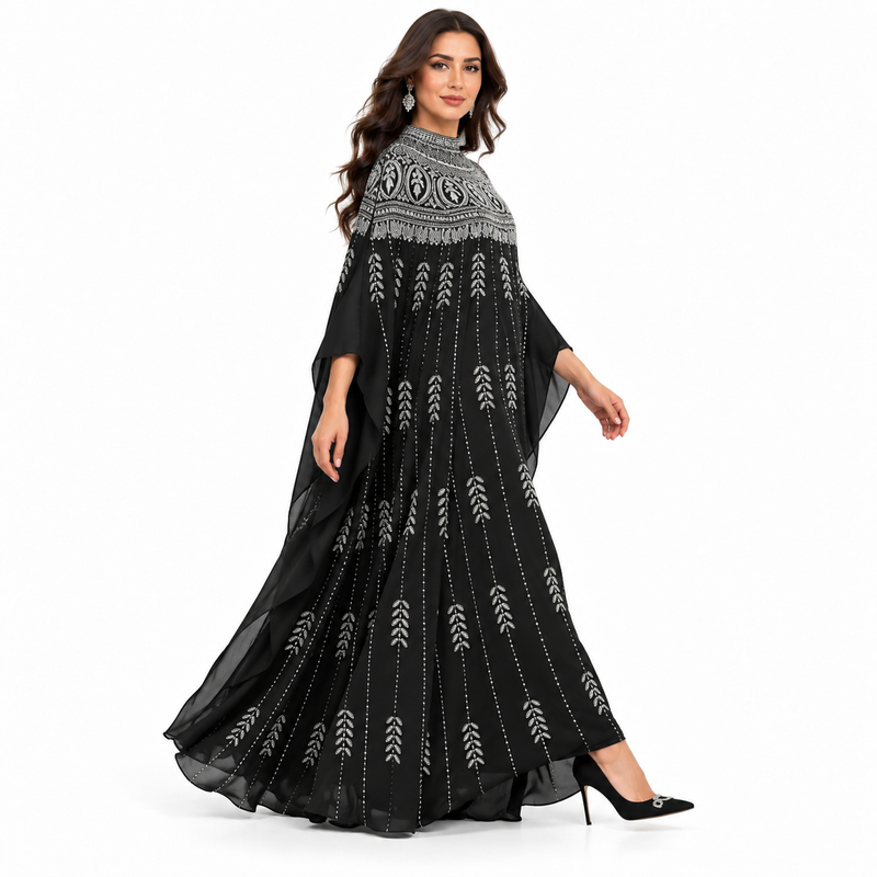 Black Silver Embroidered Luxury Baju Kaftan-3