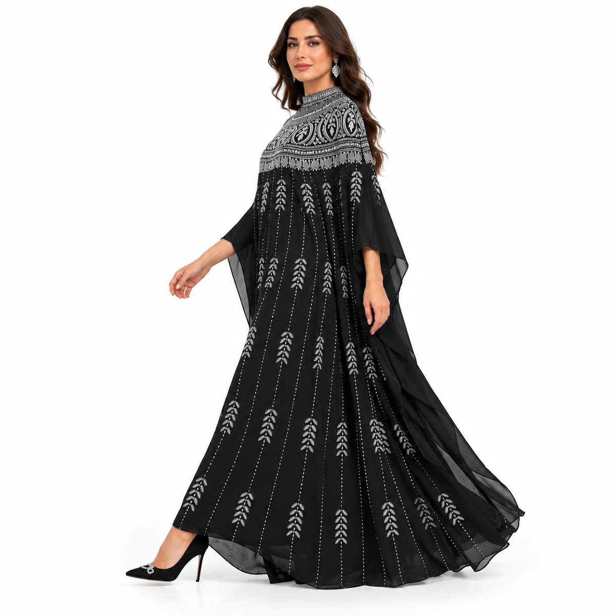 Black Silver Embroidered Luxury Baju Kaftan-2