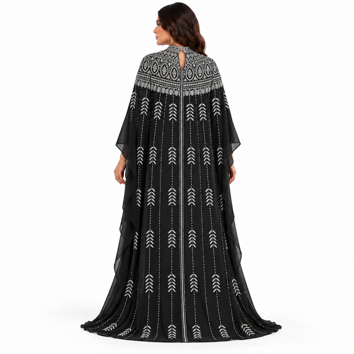Black Silver Embroidered Luxury Baju Kaftan-4