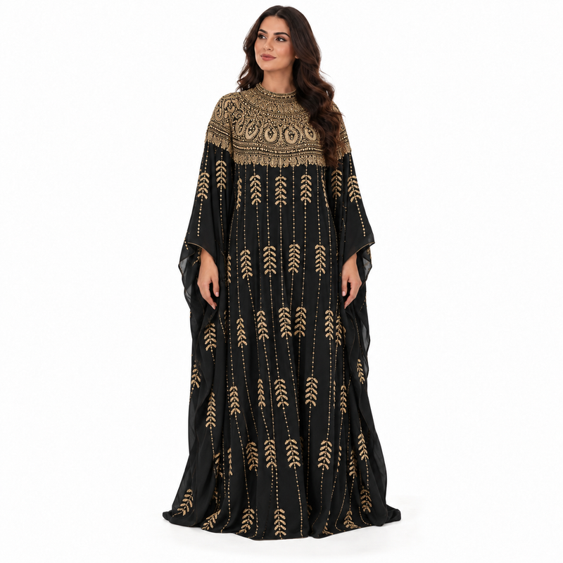 Black Gold Embroidered Luxury Women’s Kaftan-1