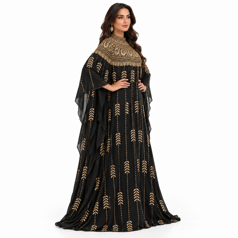 Black Gold Embroidered Luxury Women’s Kaftan-3