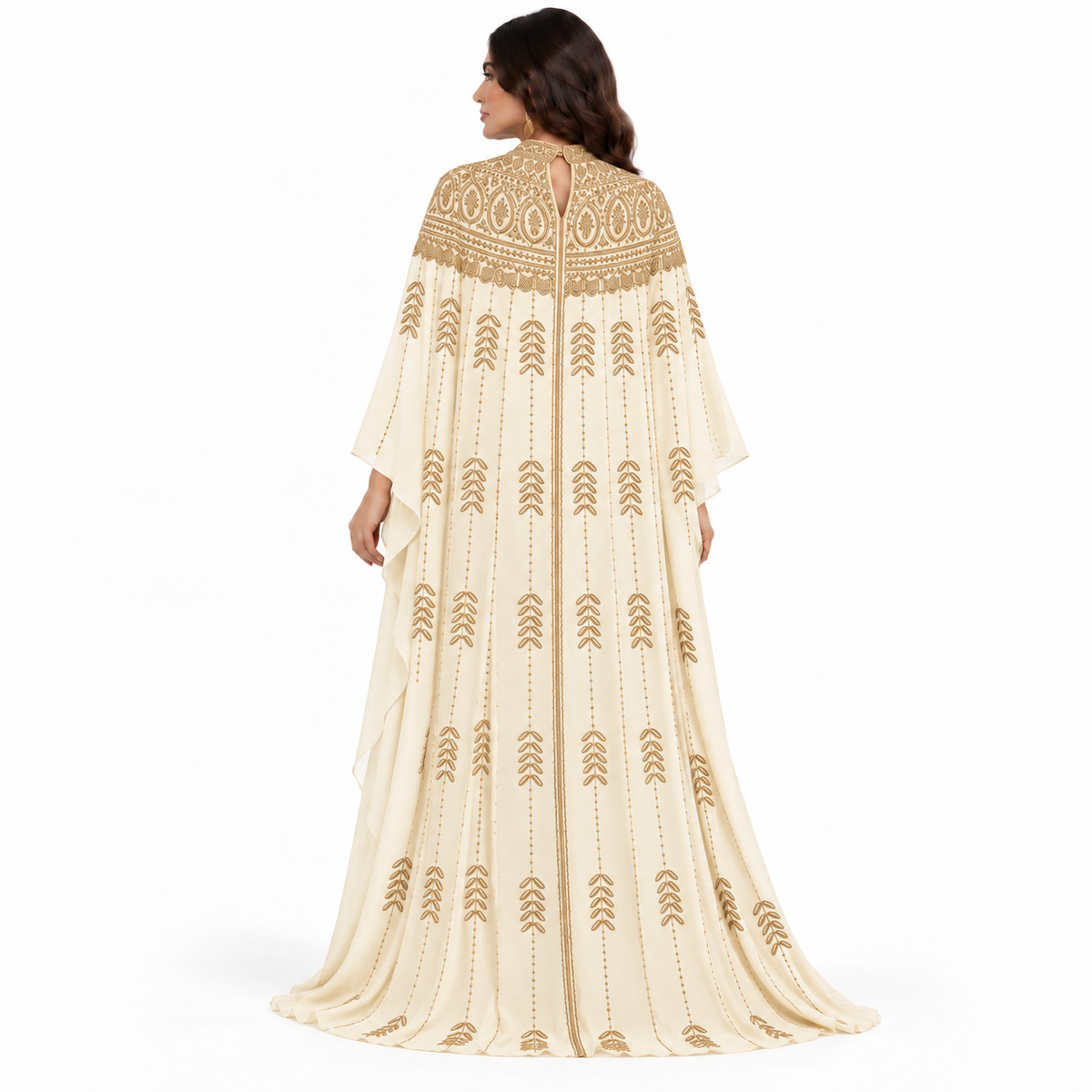 Apricot Gold Embroidered Luxury Women’s Kaftan-4