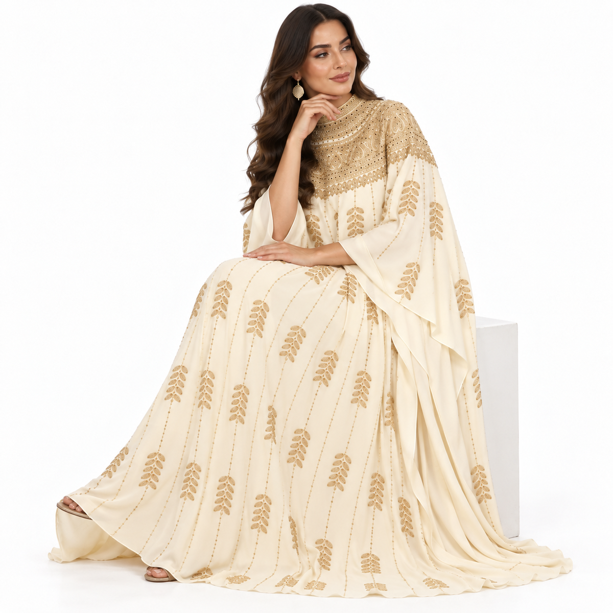 Apricot Gold Embroidered Luxury Women’s Kaftan-3