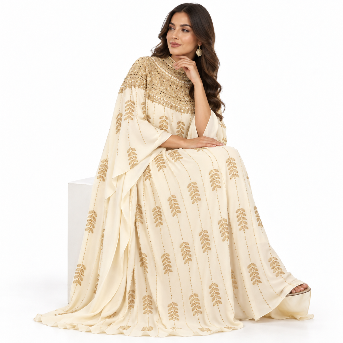 Apricot Gold Embroidered Luxury Women’s Kaftan-2