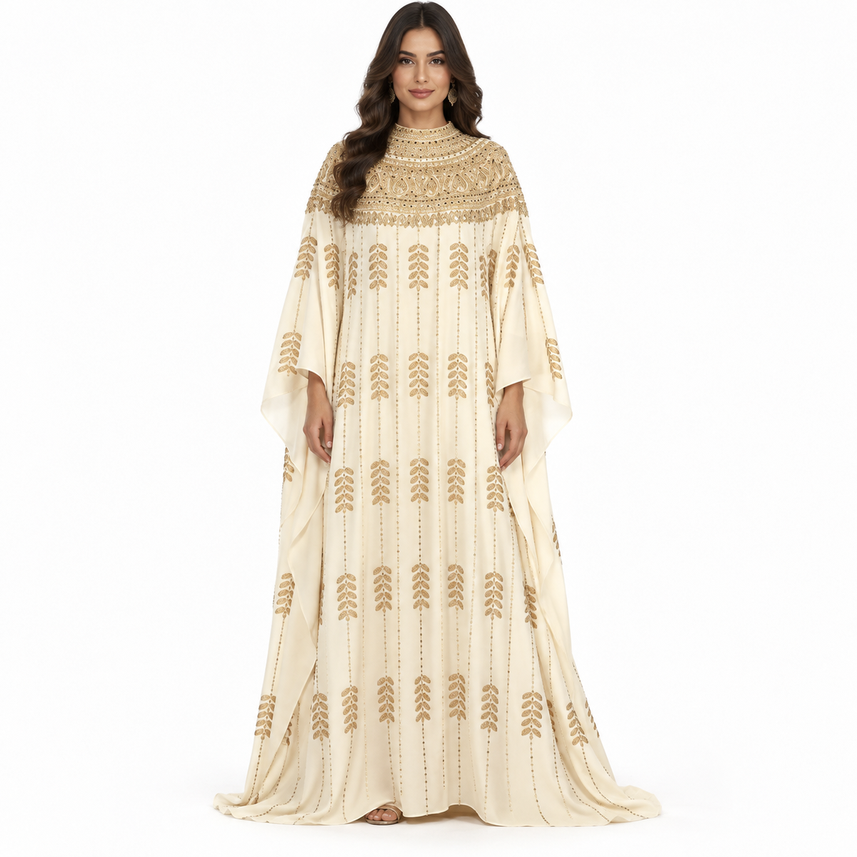 Apricot Gold Embroidered Luxury Women’s Kaftan-1