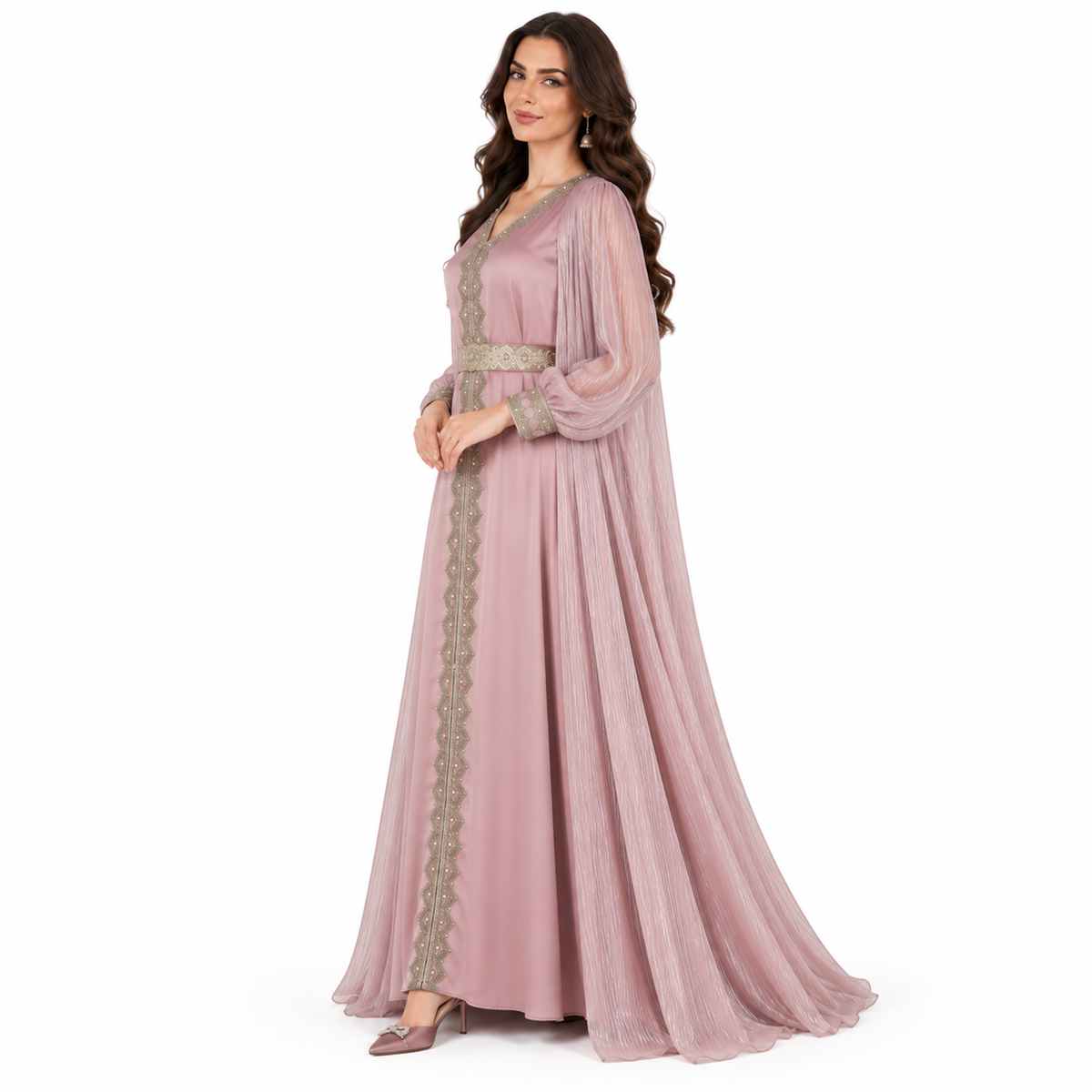 Pink Embellished Layered Elegant Luxury Kaftan-2