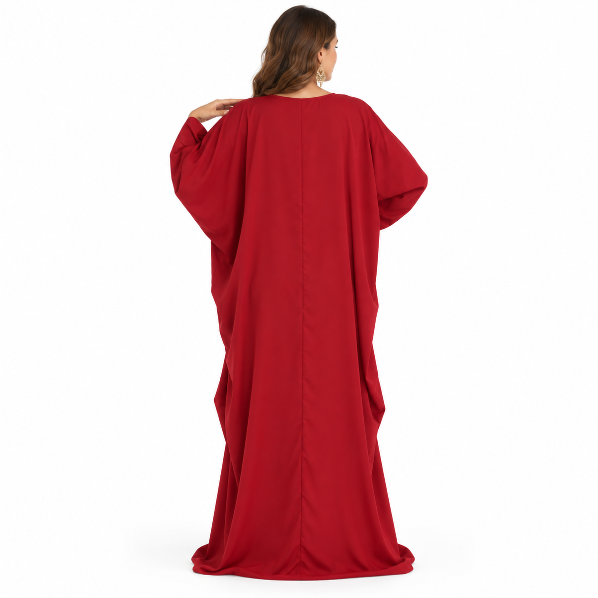 Red Silver Embroidered Luxury Flowing Kaftan-4