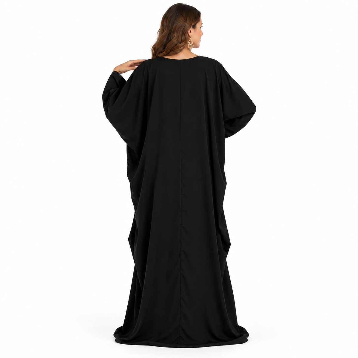 Black Silver Embroidered Luxury Flowing Kaftan-4