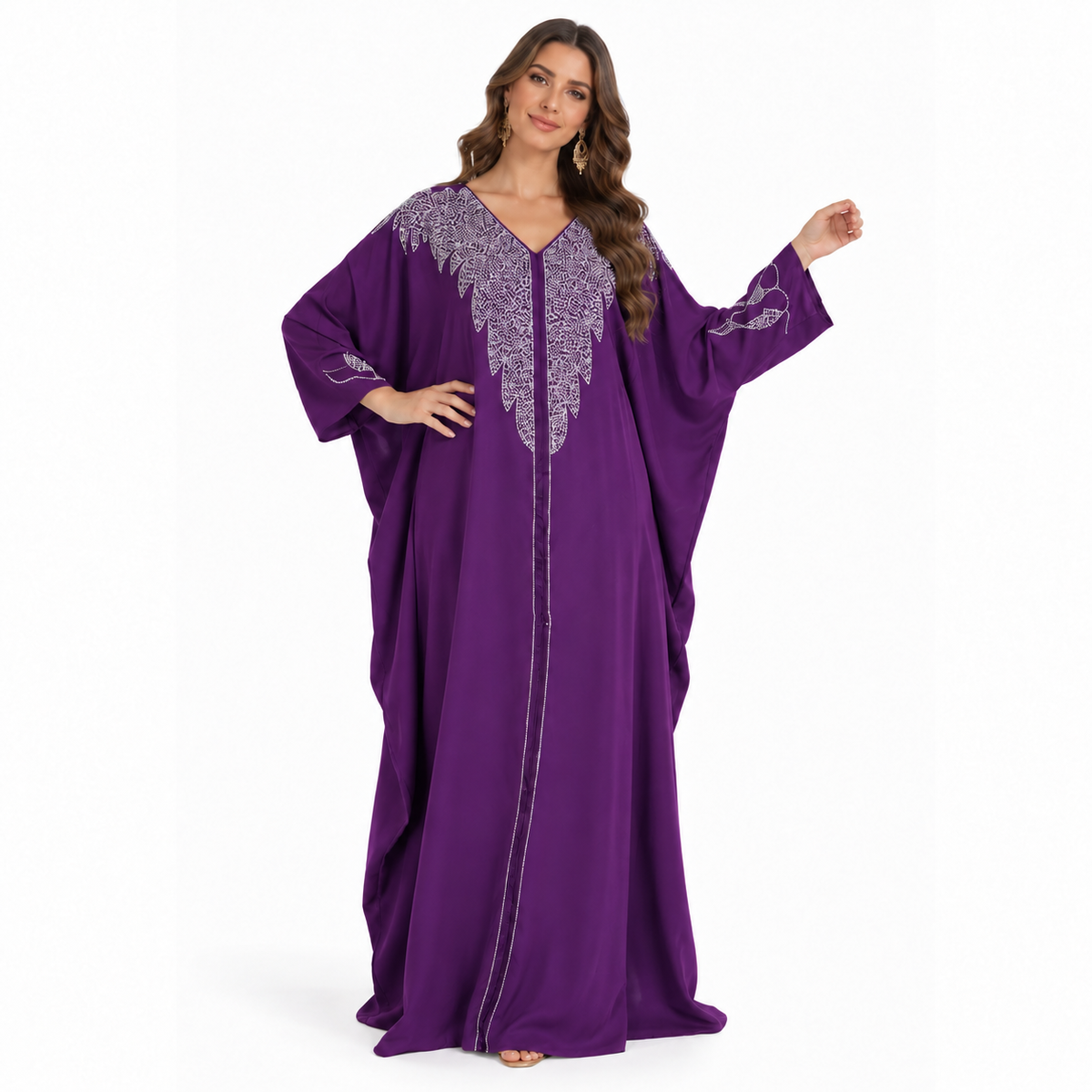 Purple Silver Embroidered Luxury Flowing Kaftan-1