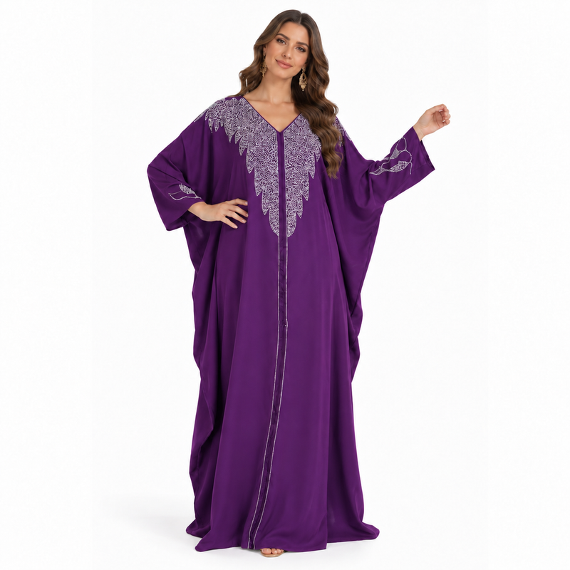 Purple Silver Embroidered Luxury Flowing Kaftan-1