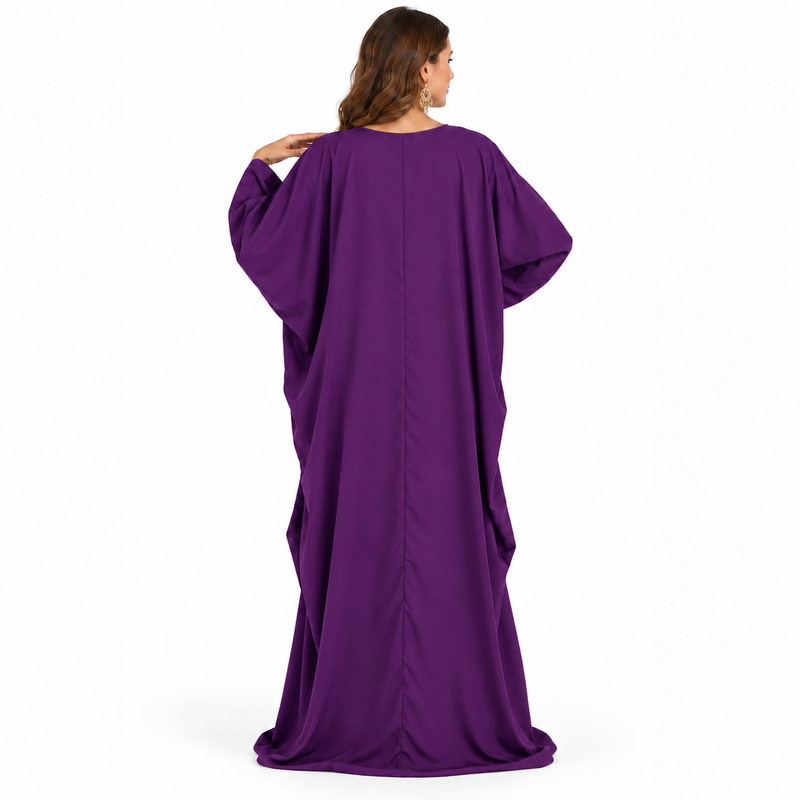 Purple Silver Embroidered Luxury Flowing Kaftan-4