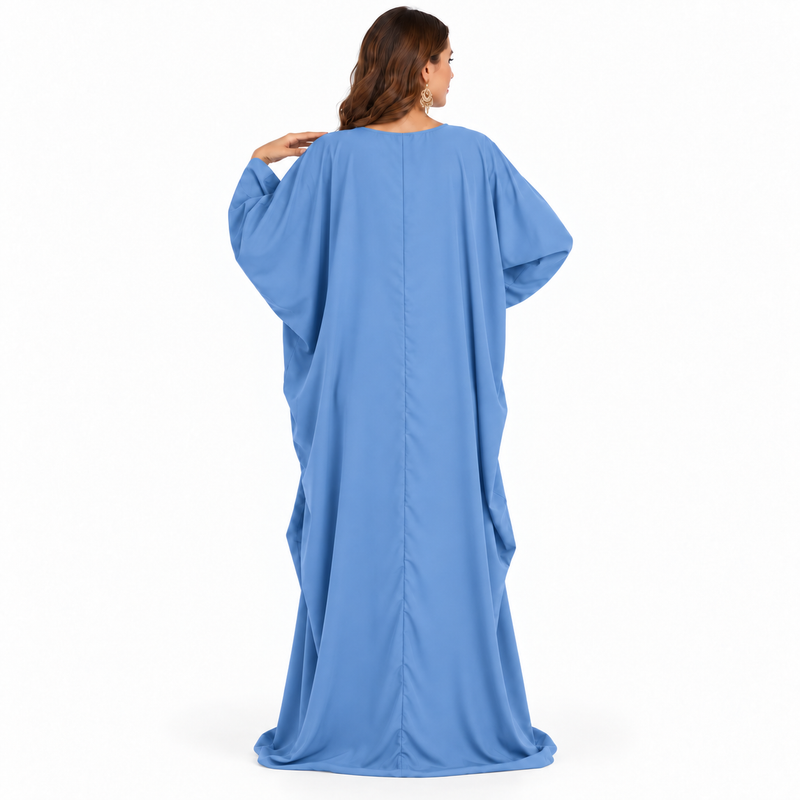 Blue Silver Embroidered Luxury Flowing Kaftan-4