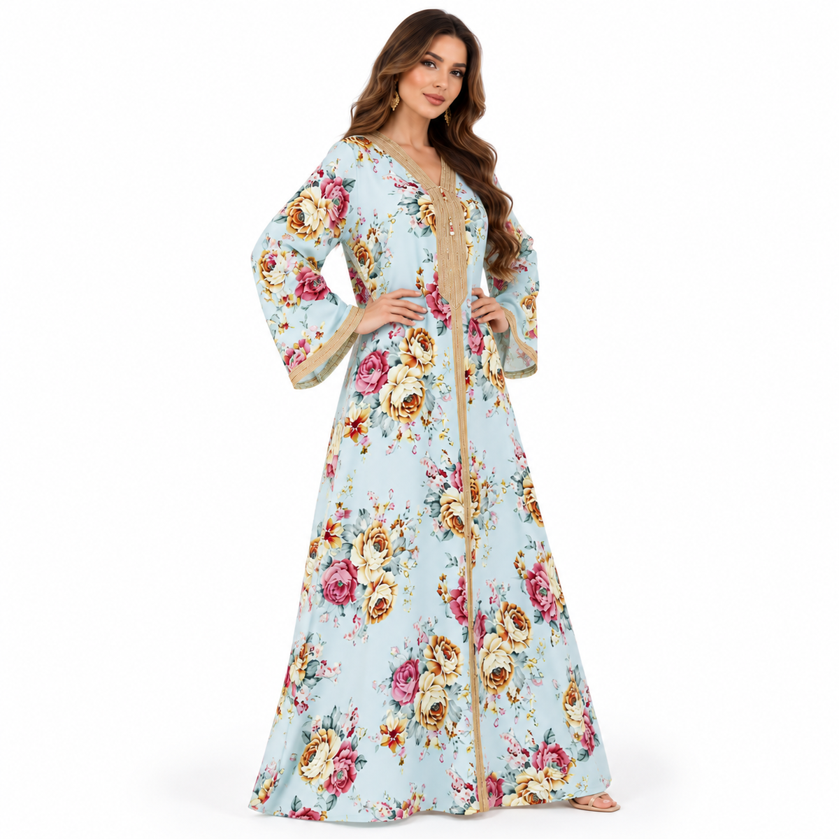 Blue Floral Elegance Women’s Luxury Kaftan-2