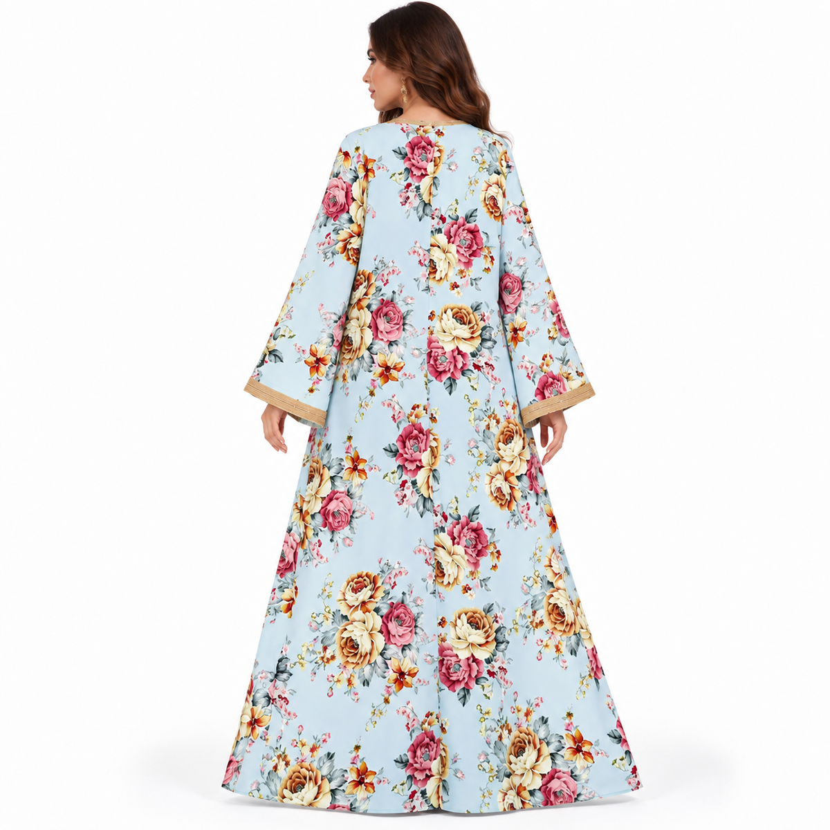 Blue Floral Elegance Women’s Luxury Kaftan-4