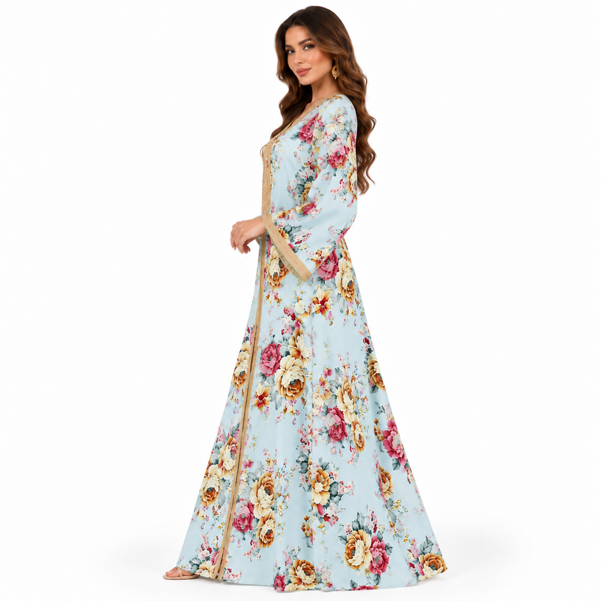 Blue Floral Elegance Women’s Luxury Kaftan-3