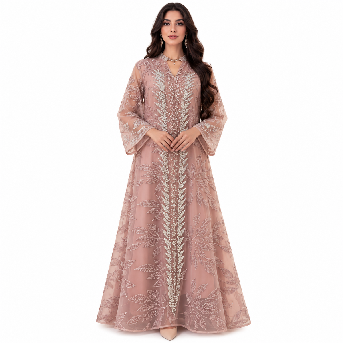 Dusty Pink Embroidered Luxury Kaftan Dress-1