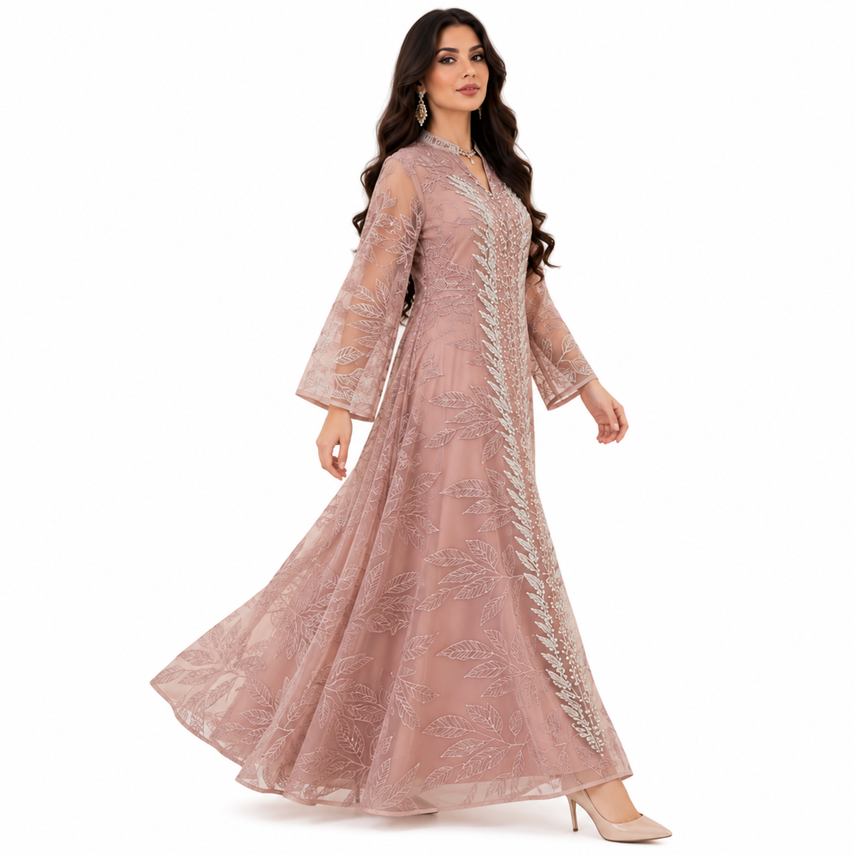 Dusty Pink Embroidered Luxury Kaftan Dress-2