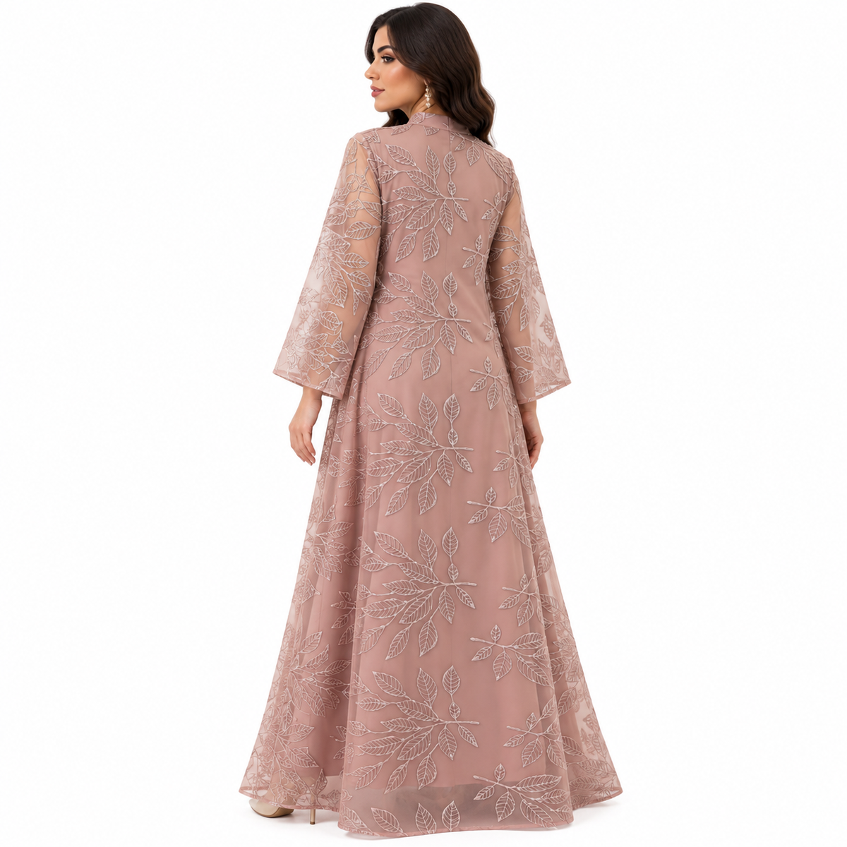 Dusty Pink Embroidered Luxury Kaftan Dress-4