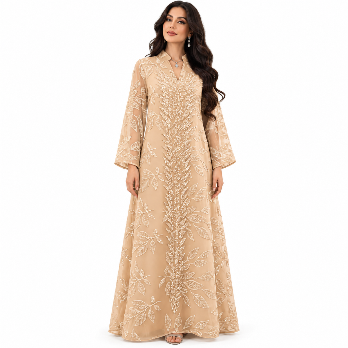 Apricot Botanical Embroidered Luxury Women’s Kaftan-1