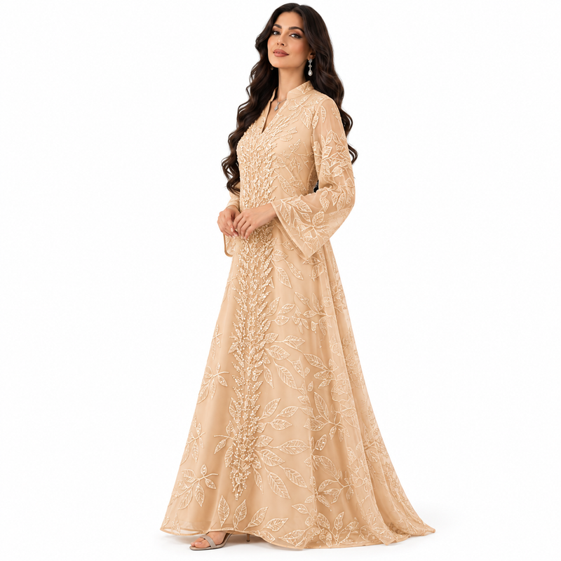 Apricot Botanical Embroidered Luxury Women’s Kaftan-2