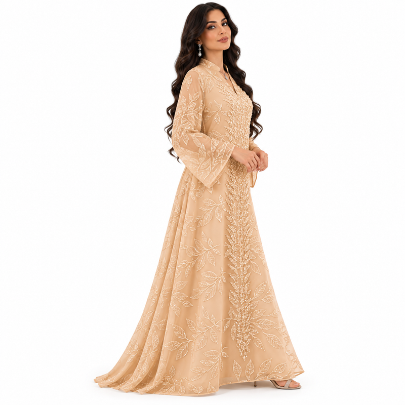 Apricot Botanical Embroidered Luxury Women’s Kaftan-3