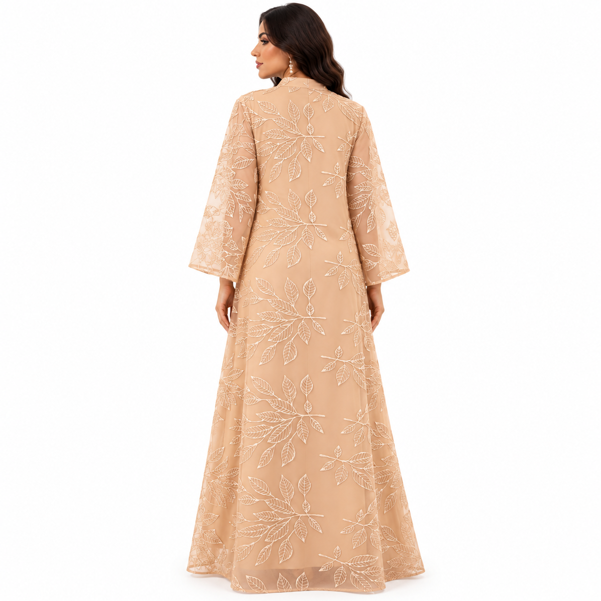 Apricot Botanical Embroidered Luxury Women’s Kaftan-4