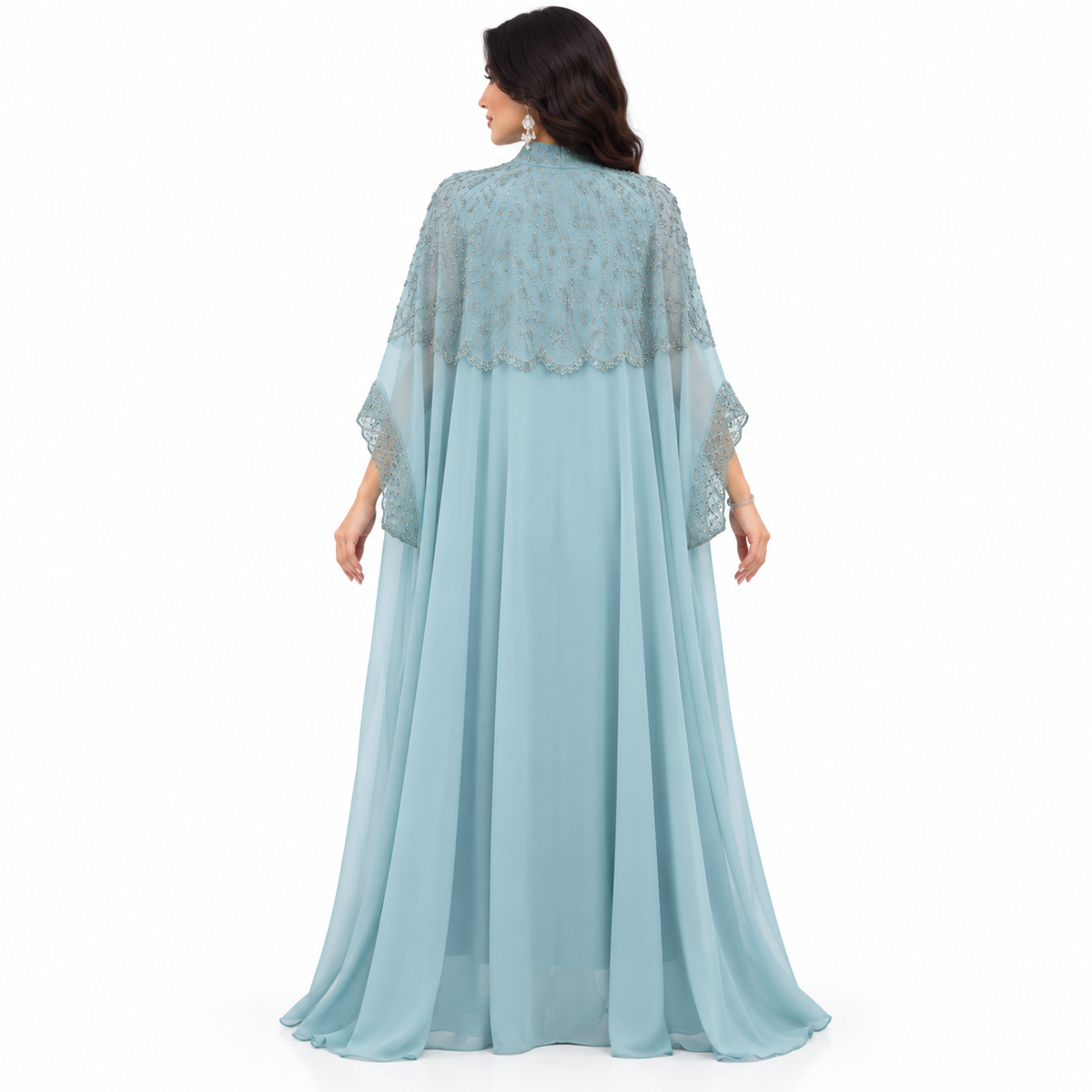 Mint Embellished Chiffon Luxury Women’s Kaftan-4