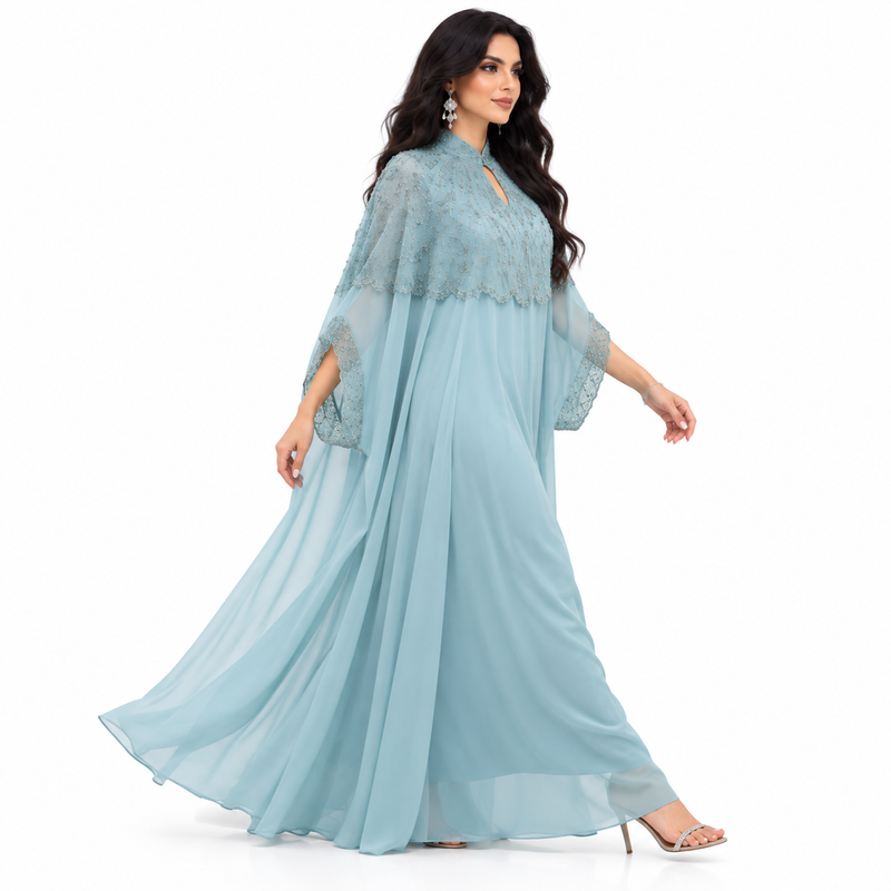 Mint Embellished Chiffon Luxury Women’s Kaftan-3