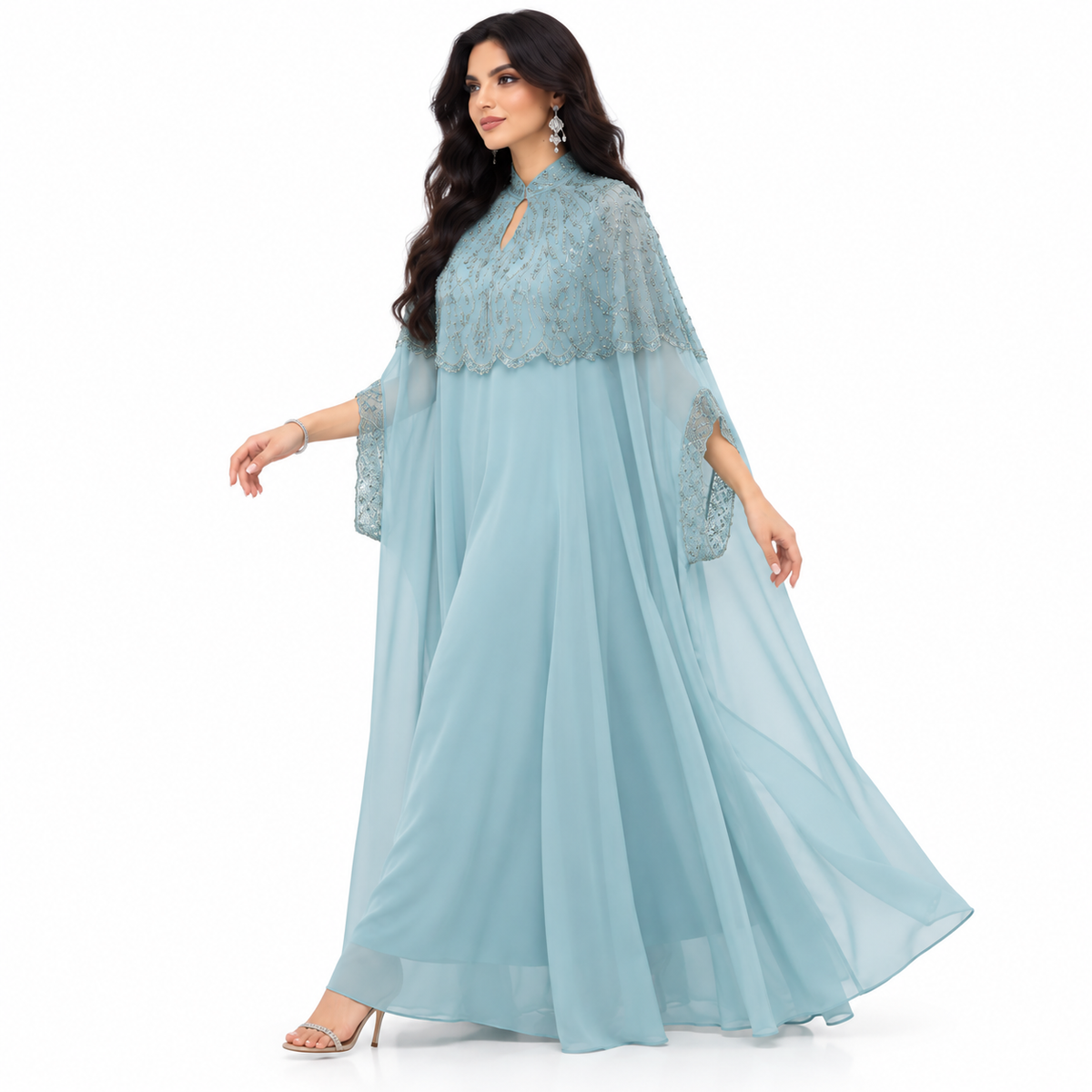 Mint Embellished Chiffon Luxury Women’s Kaftan-2