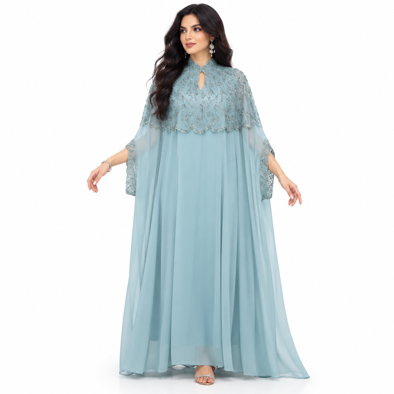 Mint Embellished Chiffon Luxury Women’s Kaftan-1
