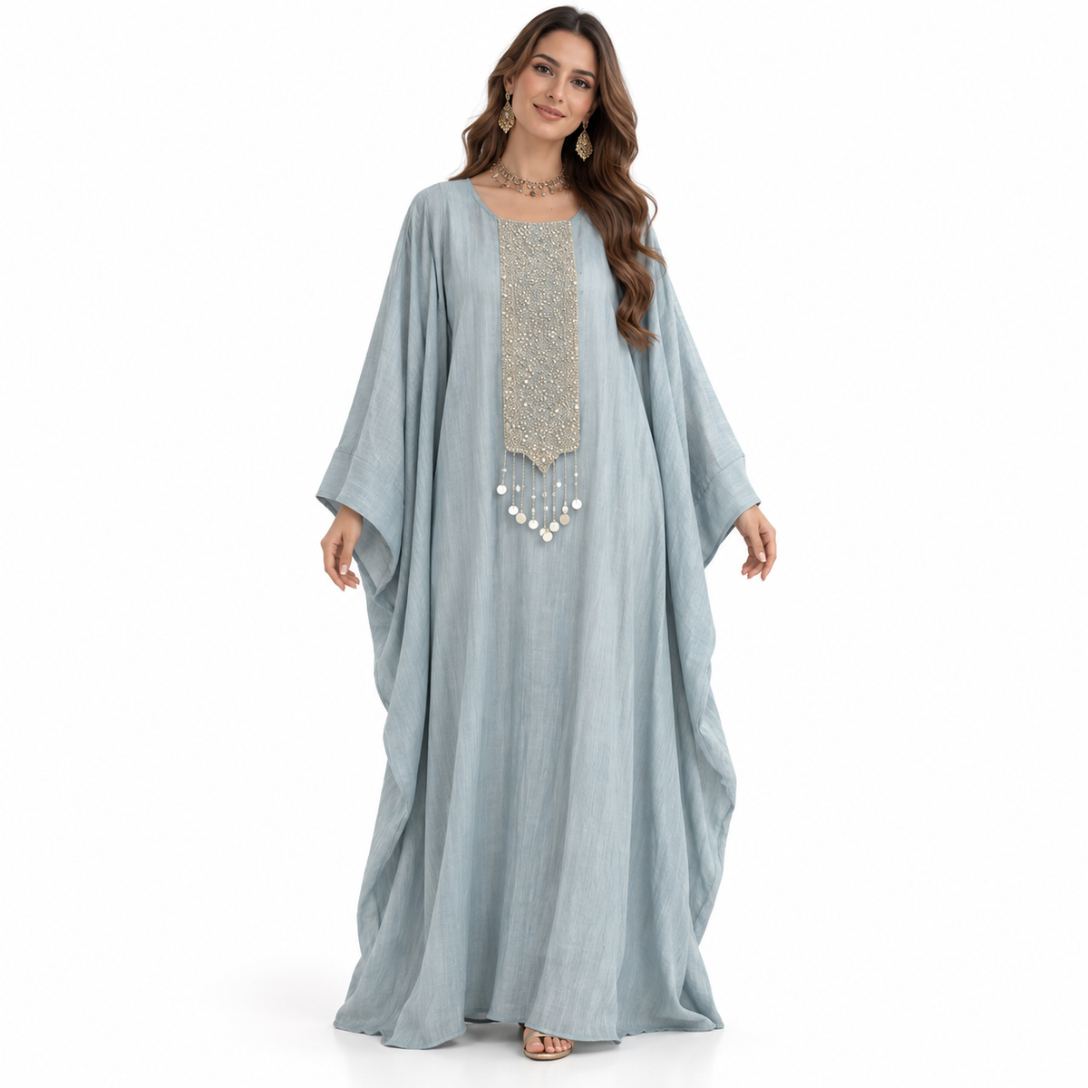 Sky Blue Embellished Flowing Luxury Kaftan-1