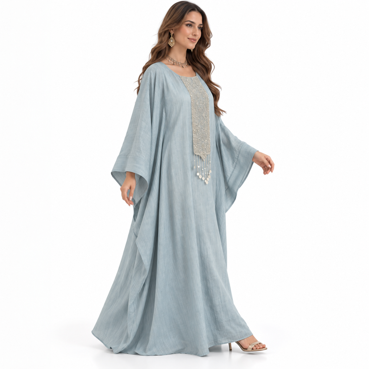 Sky Blue Embellished Flowing Luxury Kaftan-3