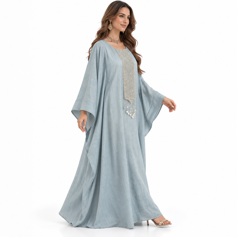 Sky Blue Embellished Flowing Luxury Kaftan-3