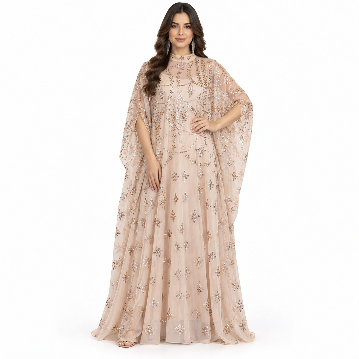 Beige Embellished Elegant Flowing Luxury Kaftan-1