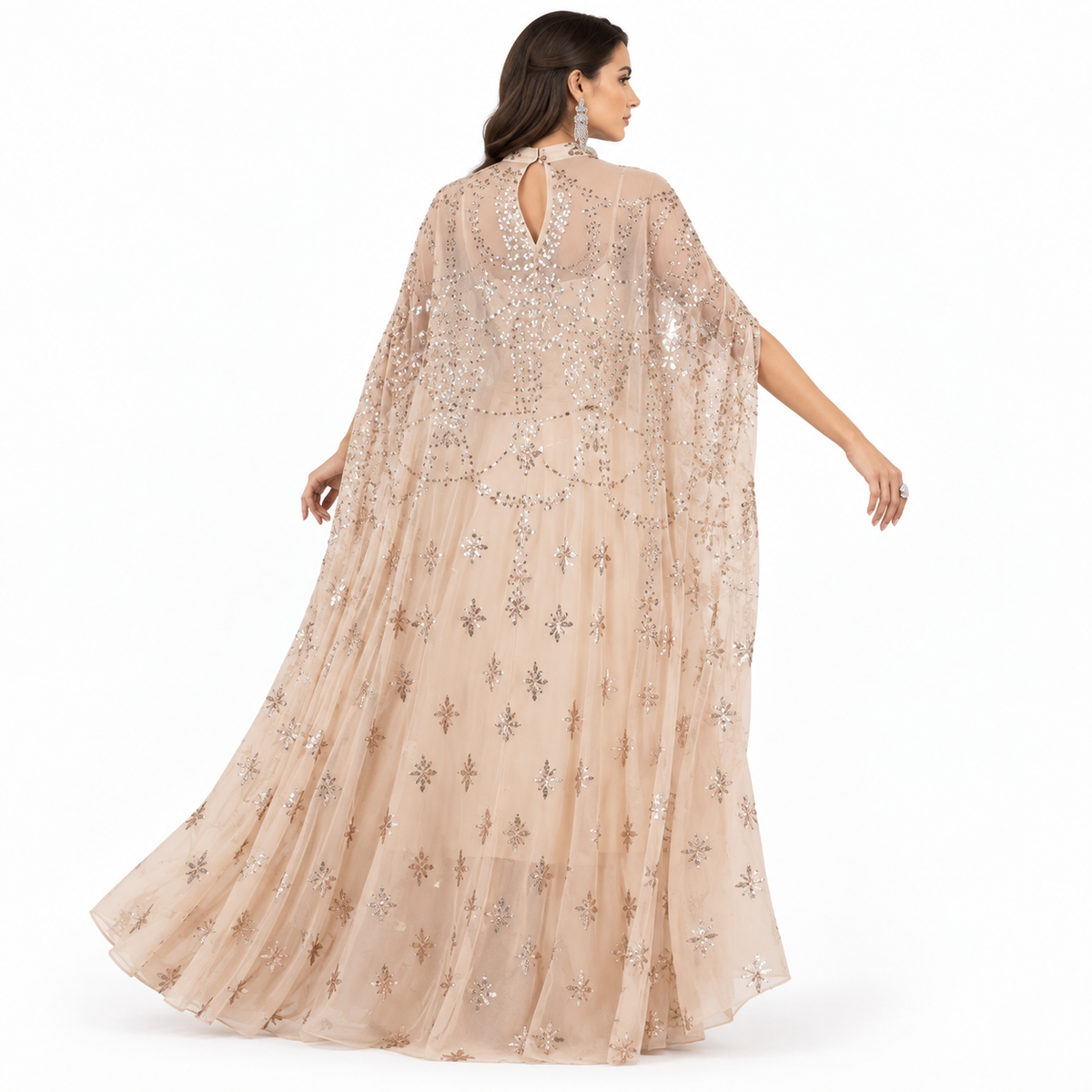 Beige Embellished Elegant Flowing Luxury Kaftan-4