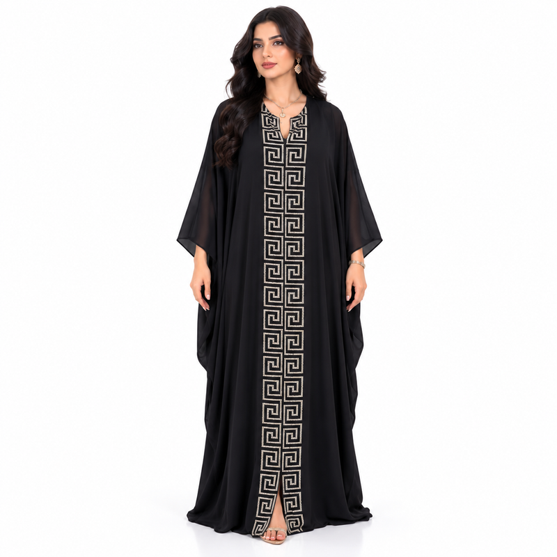 Black Geometric Embroidered Luxury Women’s Kaftan-1