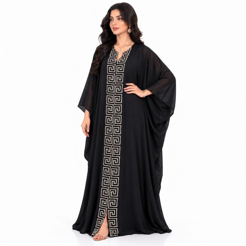 Black Geometric Embroidered Luxury Women’s Kaftan-2
