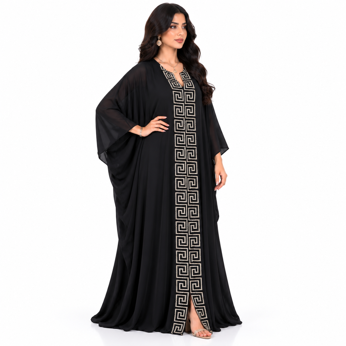 Black Geometric Embroidered Luxury Women’s Kaftan-3