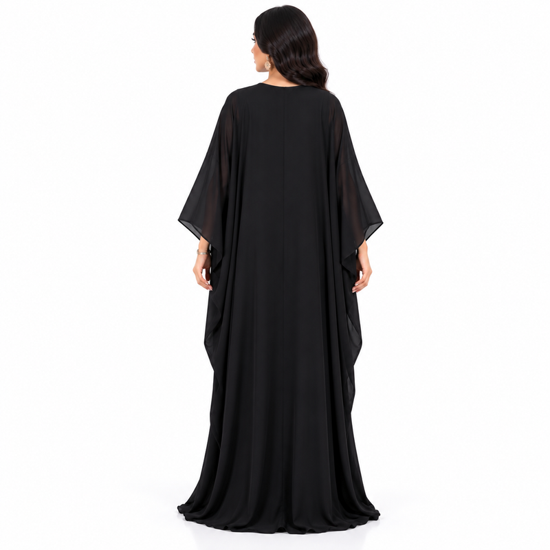 Black Geometric Embroidered Luxury Women’s Kaftan-4