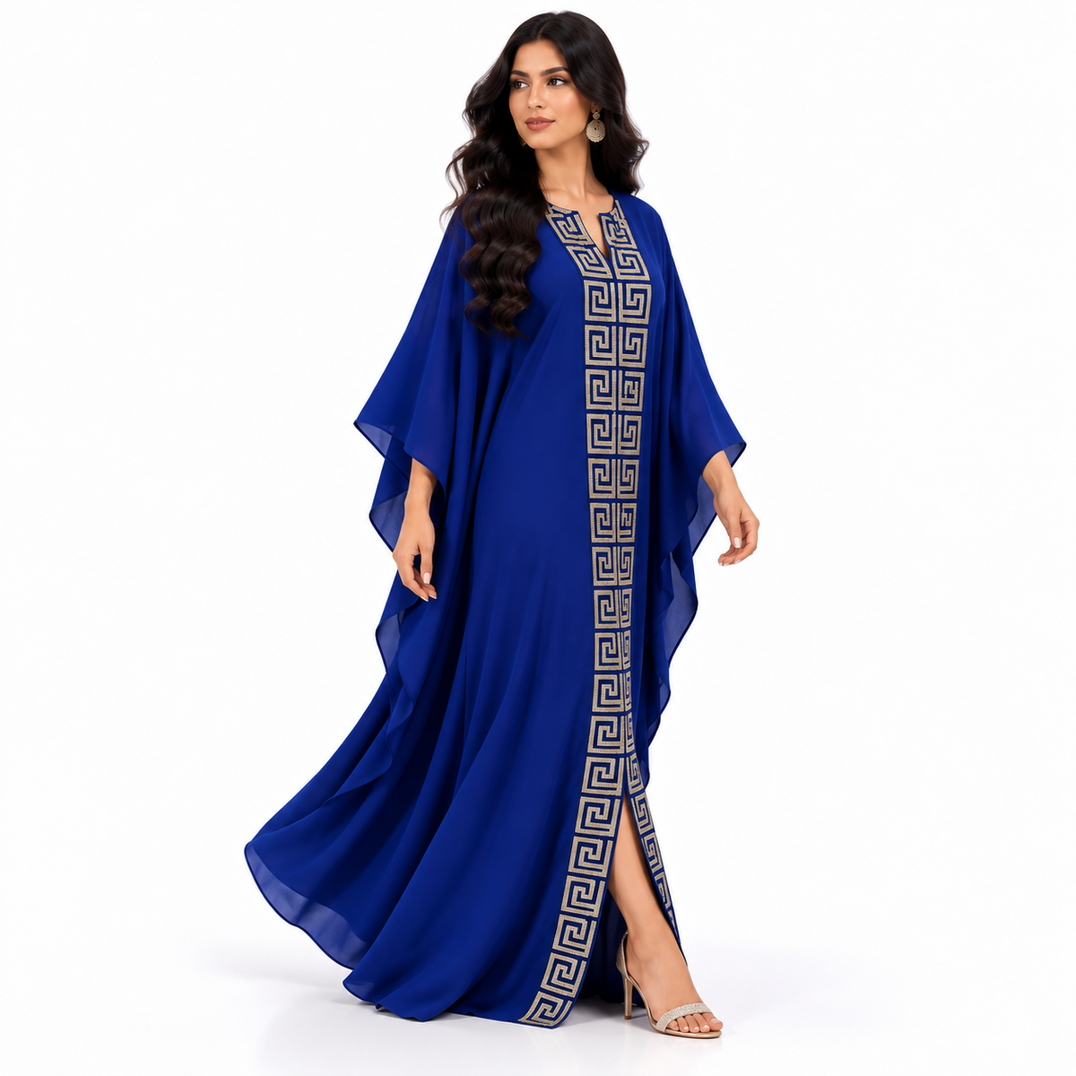 Royal Blue Geometric Embroidered Luxury Kaftan-3