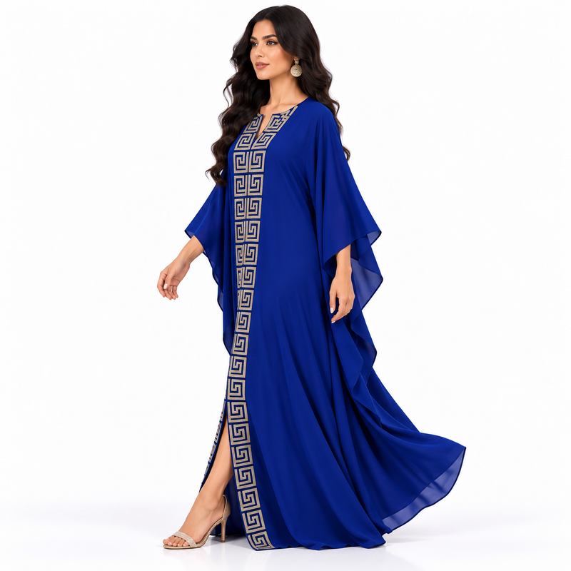 Royal Blue Geometric Embroidered Luxury Kaftan-2