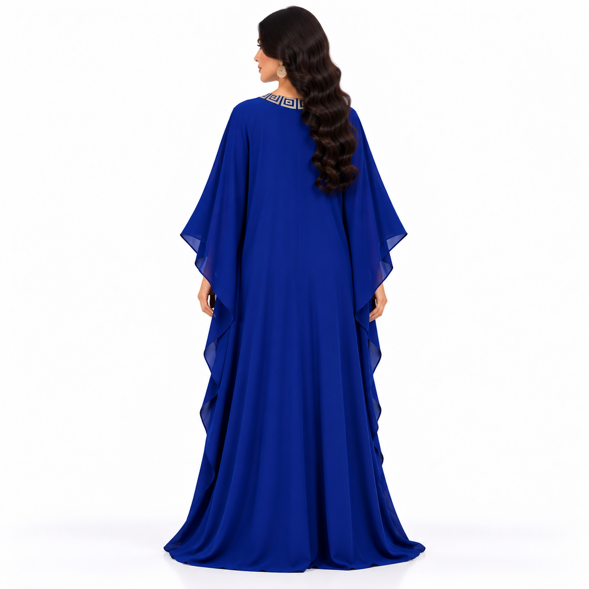 Royal Blue Geometric Embroidered Luxury Kaftan-4