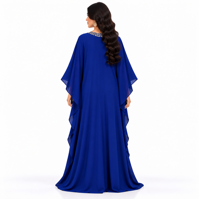 Royal Blue Geometric Embroidered Luxury Kaftan-4