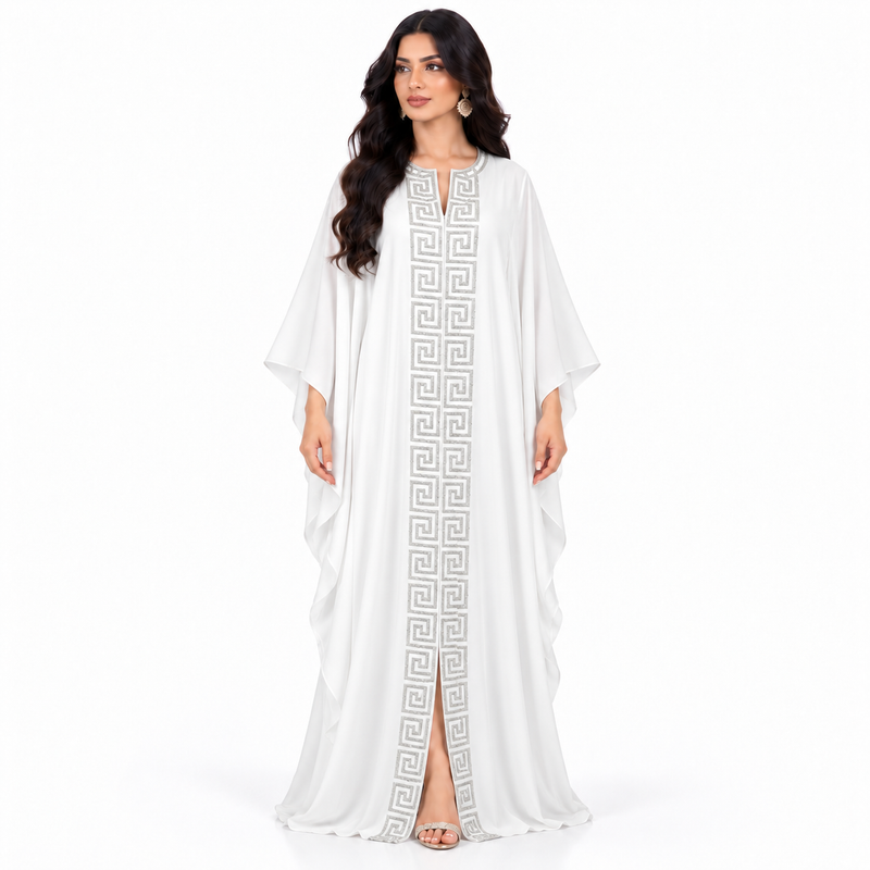 White Silver Embroidered Luxury Women’s Kaftan-1