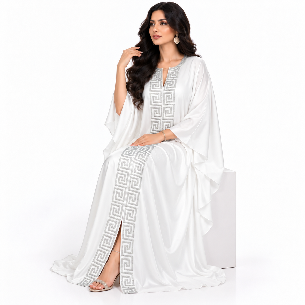White Silver Embroidered Luxury Women’s Kaftan-2