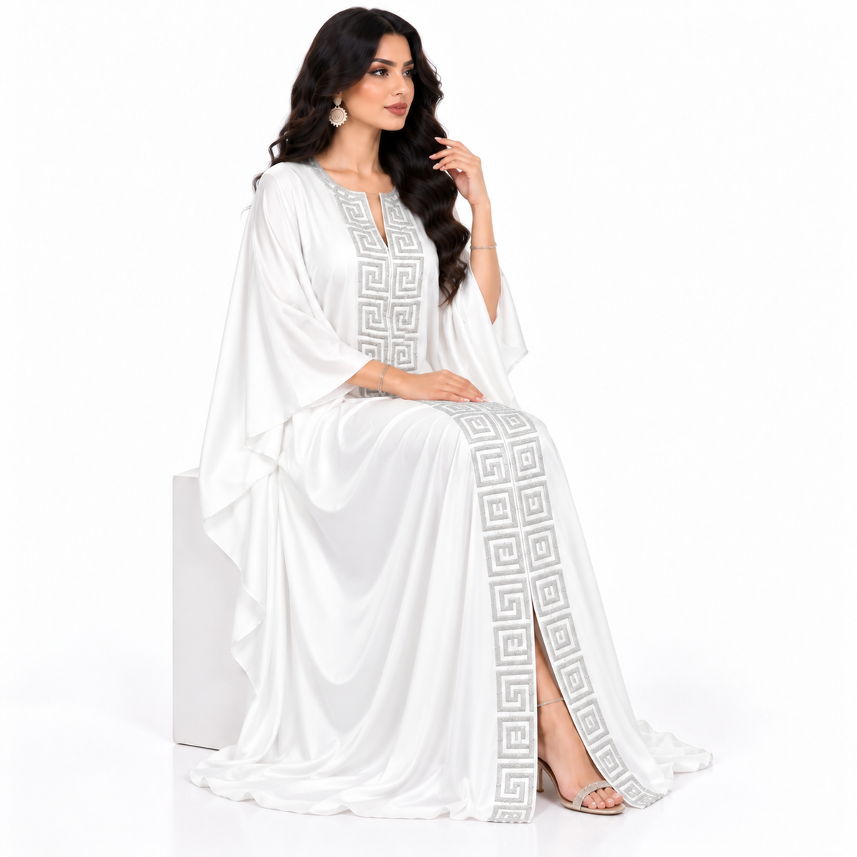 White Silver Embroidered Luxury Women’s Kaftan-3